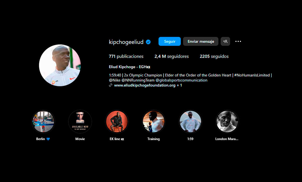 Eliud Kipchoge cambia su bio en Instagram tras hazaña de Kelvin Kiptum en Chicago
