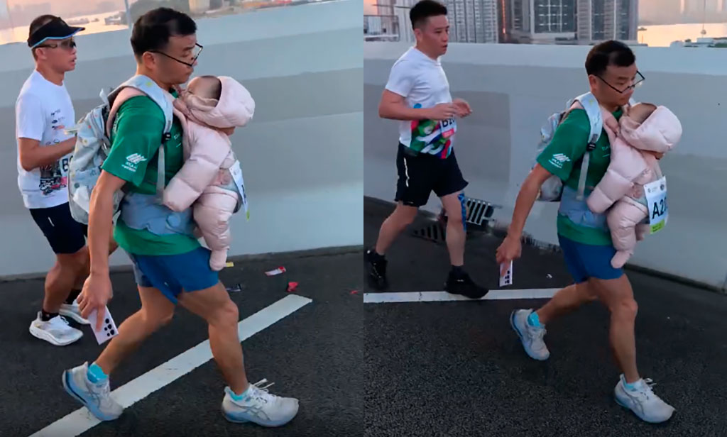 Corredor es descalificado por competir con bebé en brazos en Maratón de Hong Kong