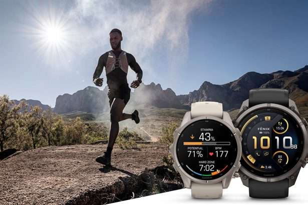 Portada con los relojes Garmin fēnix 9 y fēnix 9 Pro con corredor de trail running