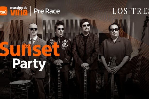 Banner de la presencia de Los Tres En el Itaú Sunset Party del Maratón de Viña 2026