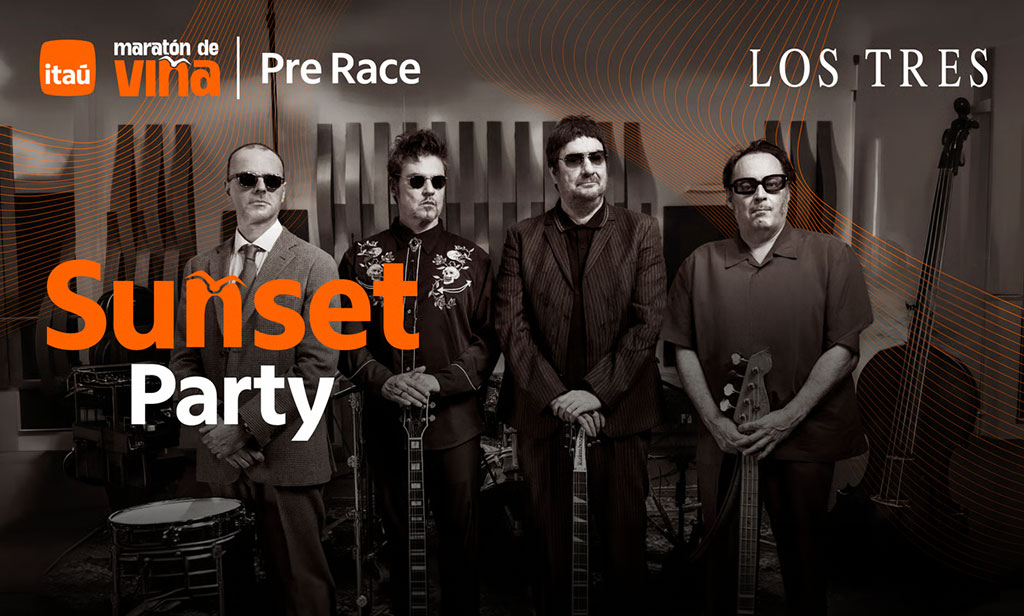Banner de la presencia de Los Tres En el Itaú Sunset Party del Maratón de Viña 2026