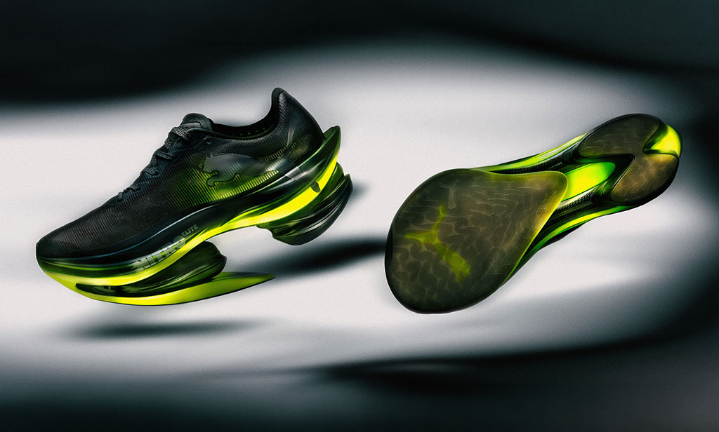 Las zapatillas PUMA FAST-RB NITRO Elite 2 en versión lateral y por debajo